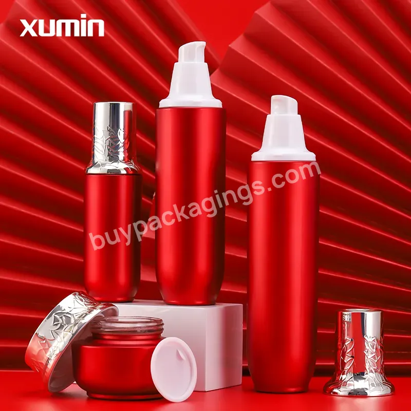 Luxury Round Glass Lotion Bottles 40ml 100ml 120ml 4 Oz Red Glass Bottles 50g Heavy Thick Bottom Glass Lotion Pump Bottle