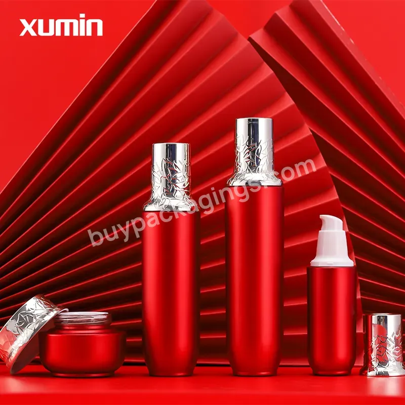 Luxury Round Glass Lotion Bottles 40ml 100ml 120ml 4 Oz Red Glass Bottles 50g Heavy Thick Bottom Glass Lotion Pump Bottle