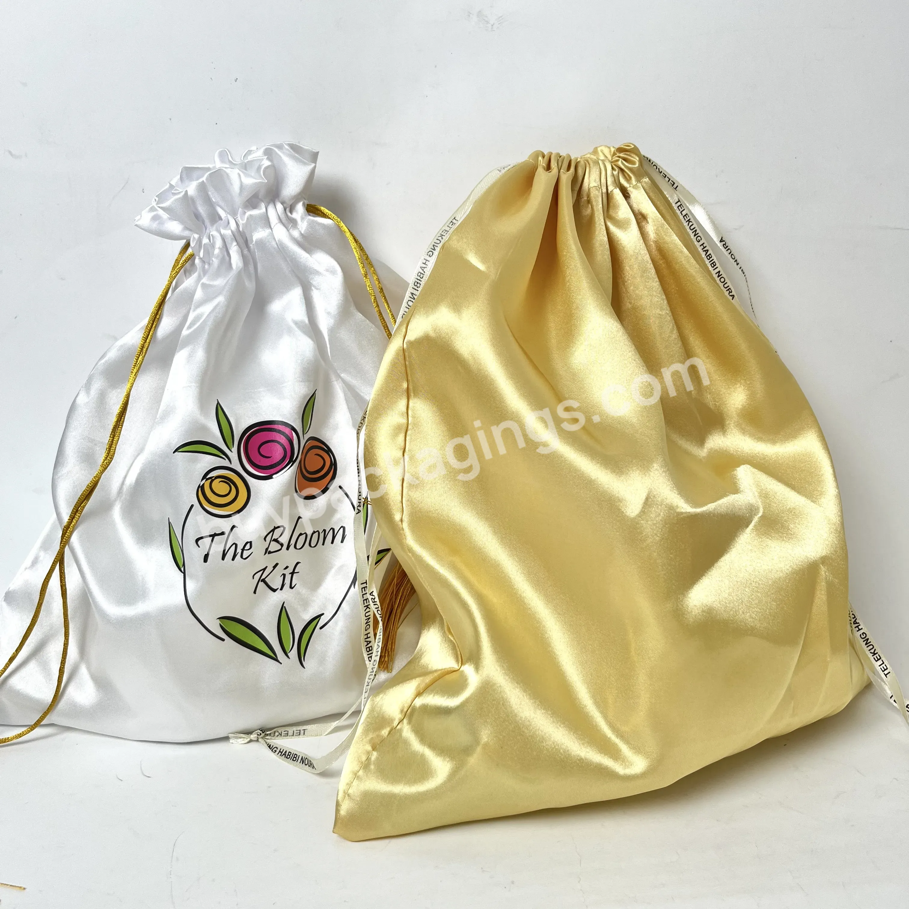 Luxury Satin Wig Bags With Drawstring Wig Boxes Custom Logo Packaging Silk Drawstring Bag