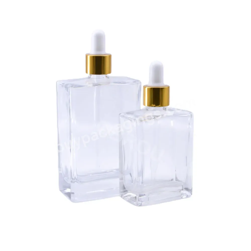 Luxury Serum Dropper Bottle 15ml 30ml 50ml 100ml Square Glass Beard Oil Bottle With Dropper