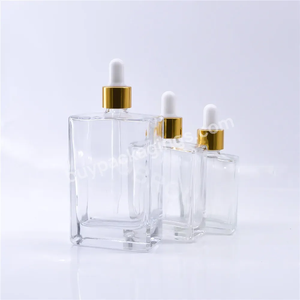 Luxury Serum Dropper Bottle 15ml 30ml 50ml 100ml Square Glass Beard Oil Bottle With Dropper