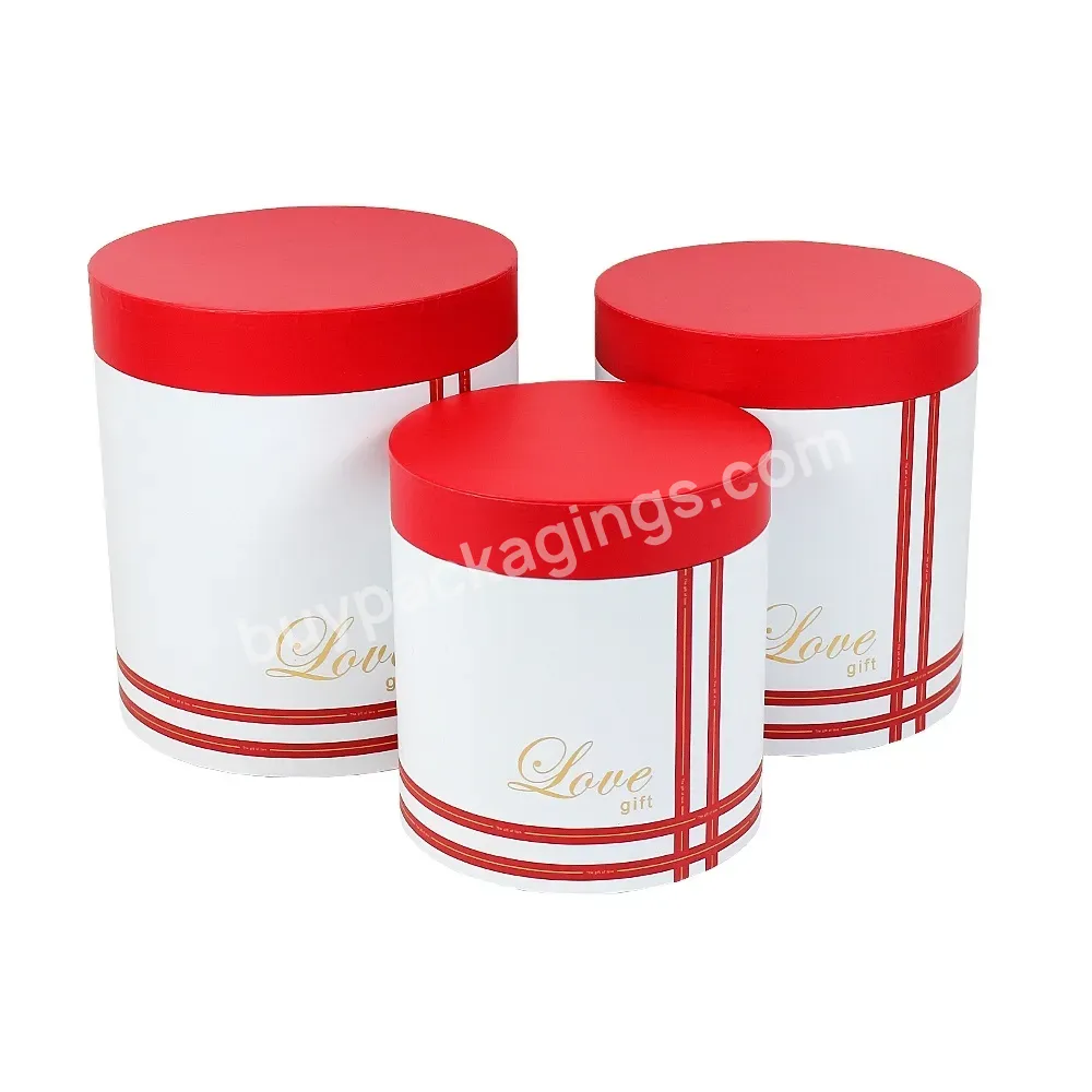 Luxury Set Of 3pcs Telescope Round Flower Boxes Gift Paper Box With Love Gift Printing