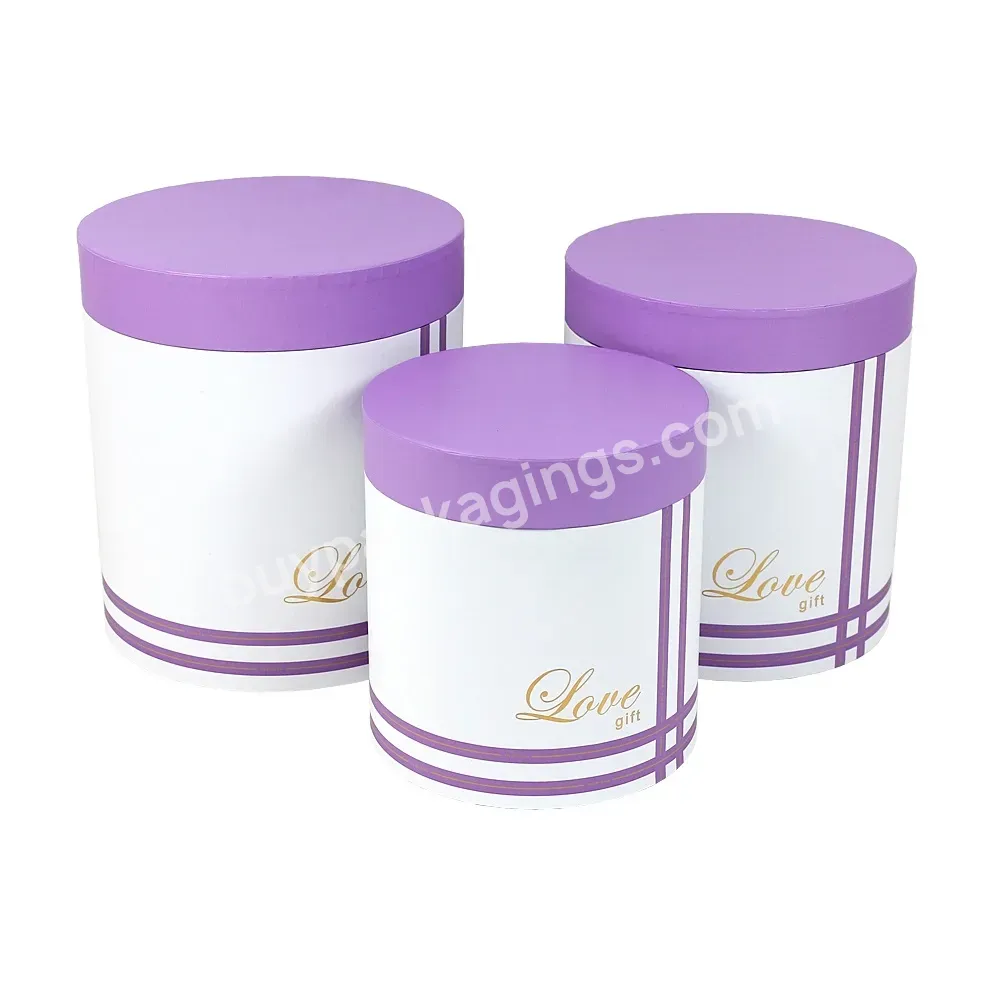 Luxury Set Of 3pcs Telescope Round Flower Boxes Gift Paper Box With Love Gift Printing