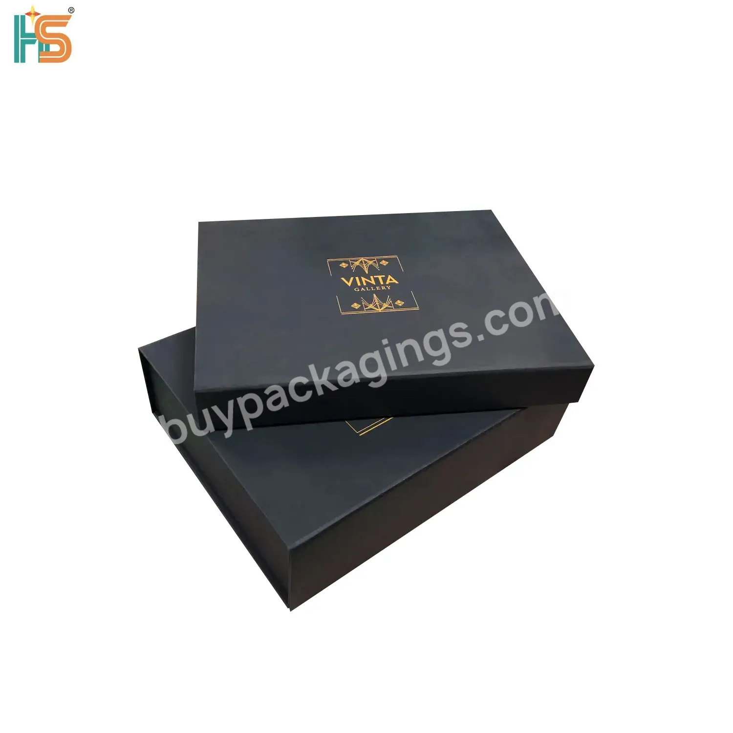 Luxury Shoe Clothes Black Paper Closure Gift Boxes Packaging Custom Printing Gold Foil Logo Folding Magnetic Boxes