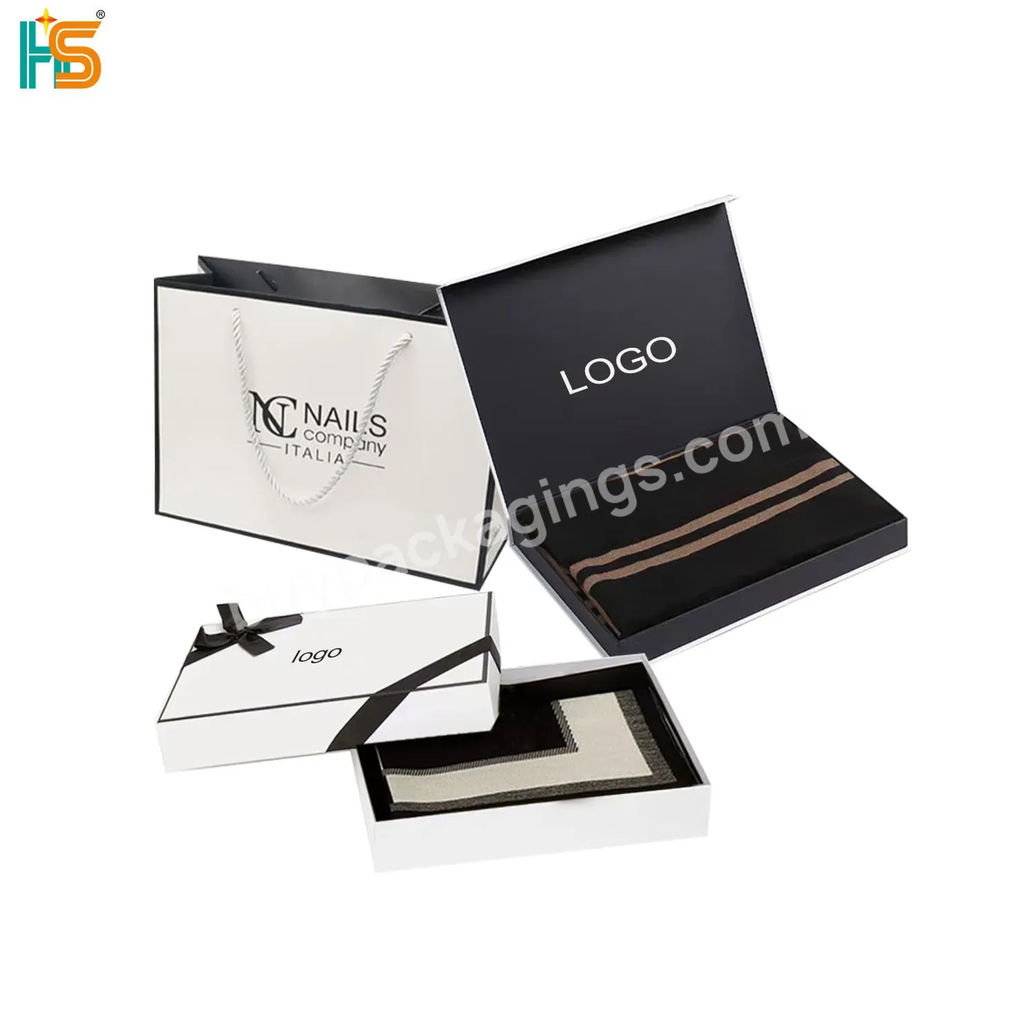 Luxury Shopping Bag Underwear Packaging Boxes Custom Logo White Paper Gift Box For Scarf