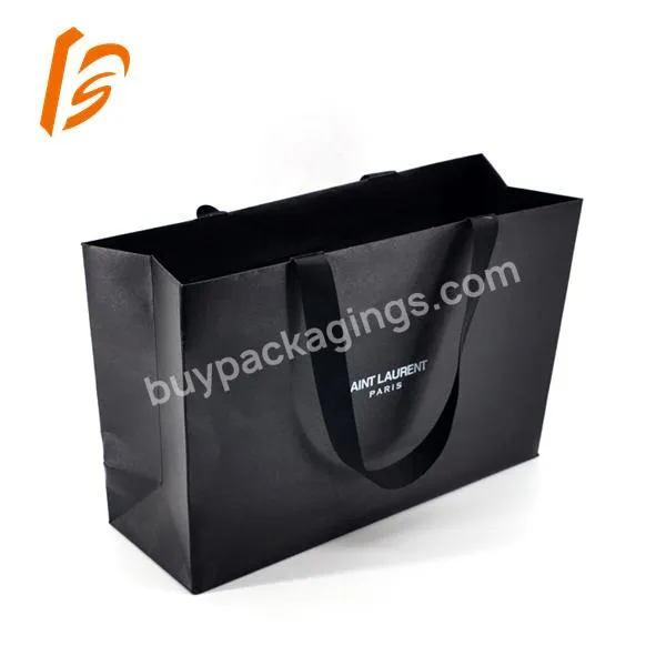 luxury silver stamping black kraft shopping paper bags with silk handles