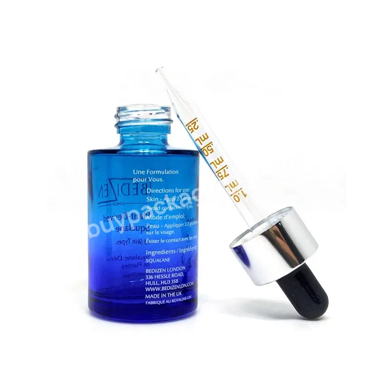 Luxury Skin Care Serum Glass Bottle Dropper 50ml Gradual Blue Glass Dropper Bottle With Dropper