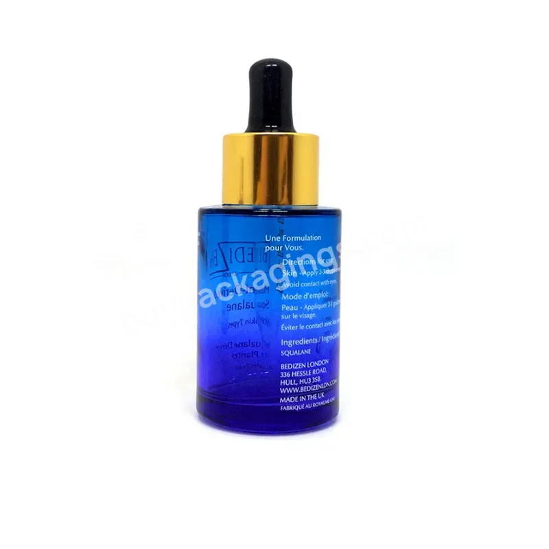 Luxury Skin Care Serum Glass Bottle Dropper 50ml Gradual Blue Glass Dropper Bottle With Dropper