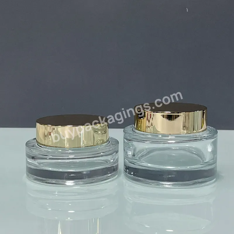 Luxury Skincare Body Packaging Empty Container 30g 50g Clear Cosmetic Glass Cream Jar With Golden Lid