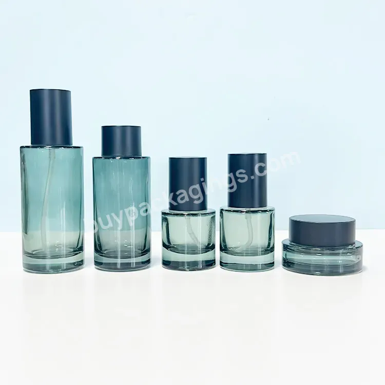 Luxury Skincare Packaging Empty Round 30ml 50ml 100ml Cream Cosmetic Glass Jar Toner Lotion Pump Glass Jar Glass Bottle