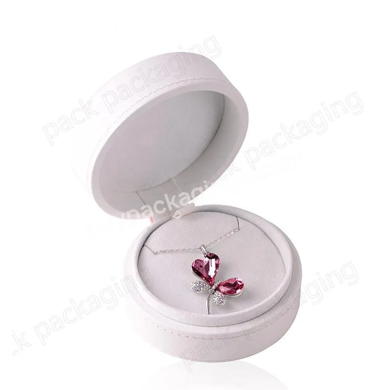 Luxury Specialty Leather Grain Paper Necklace Gift Box Velvet Cloth Round Gem Ring Jewelry Box with Customized Logo Packaging