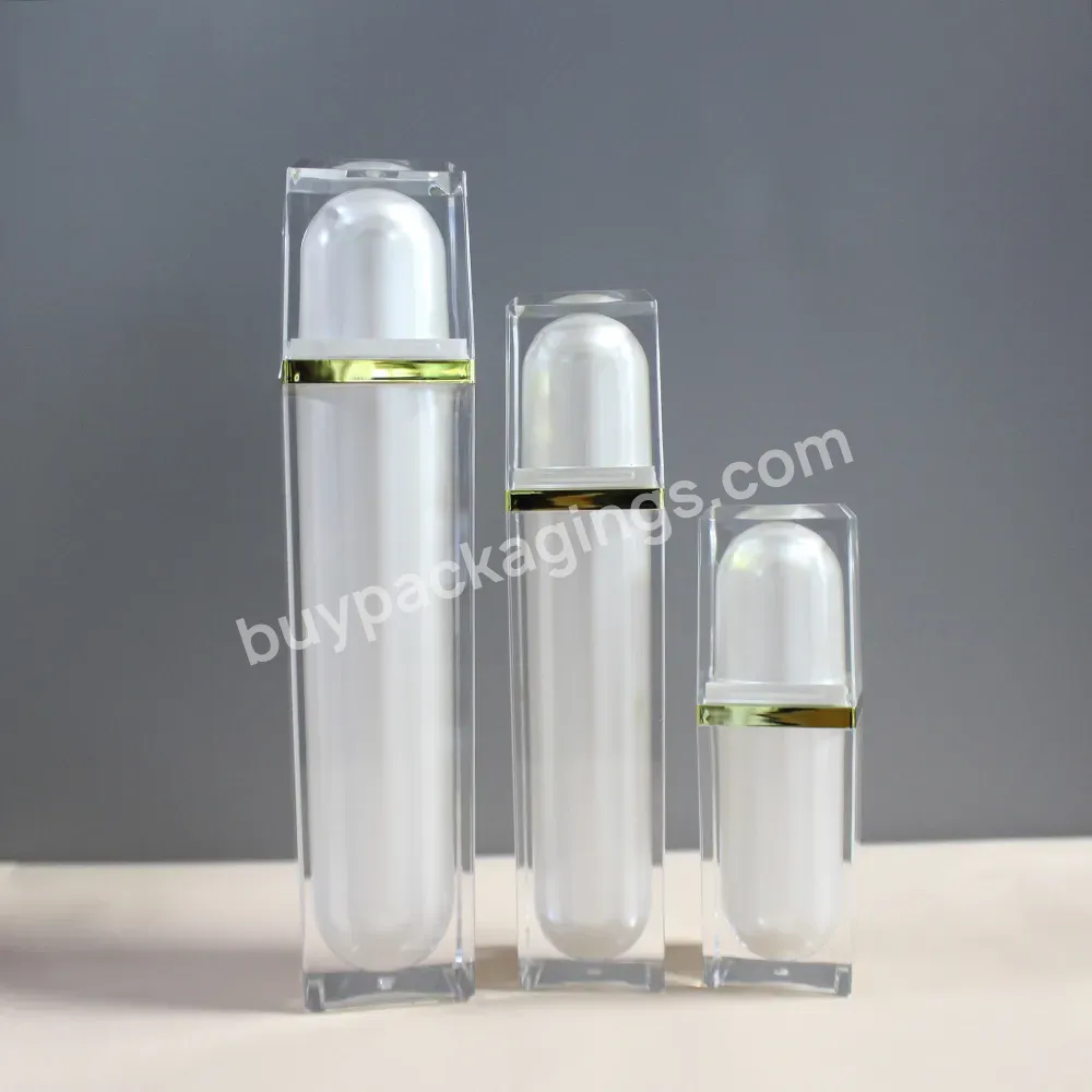 Luxury Square Empty Pearl White Acrylic Cosmetic Packaging 15ml 30ml 50ml 15g 30g Lotion Bottle Cream Jar For Skin Care