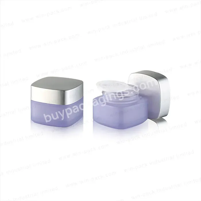 Luxury Square Frosted Purple Glass Face Cream Jar With In High Quality Low Price