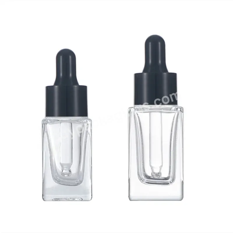 Luxury Square Glass Serum Essential Oil Dropper Bottle 10ml 15ml Translucent With Black Smooth Dropper Wholesale