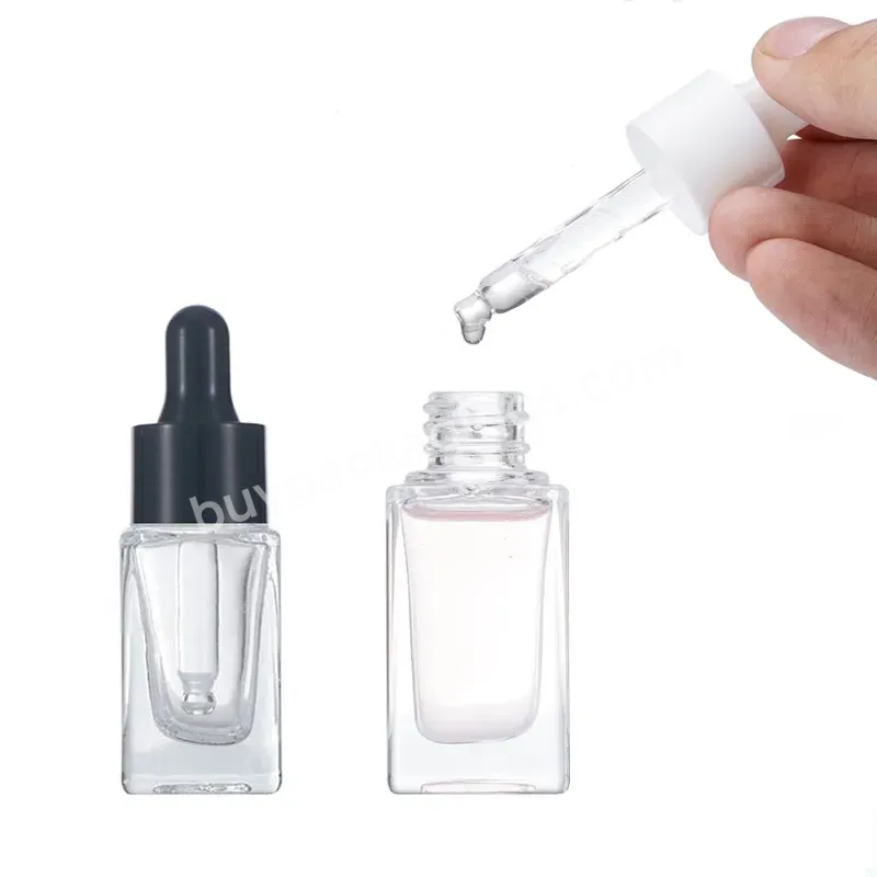 Luxury Square Glass Serum Essential Oil Dropper Bottle 10ml 15ml Translucent With Black Smooth Dropper Wholesale