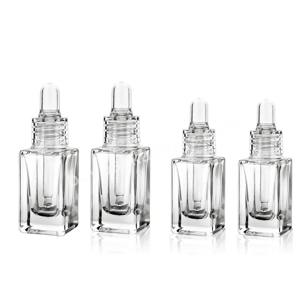 Luxury Square Glass Serum Essential Oil Dropper Bottle 10ml 15ml Translucent With Clear Petg Dropper Wholesale