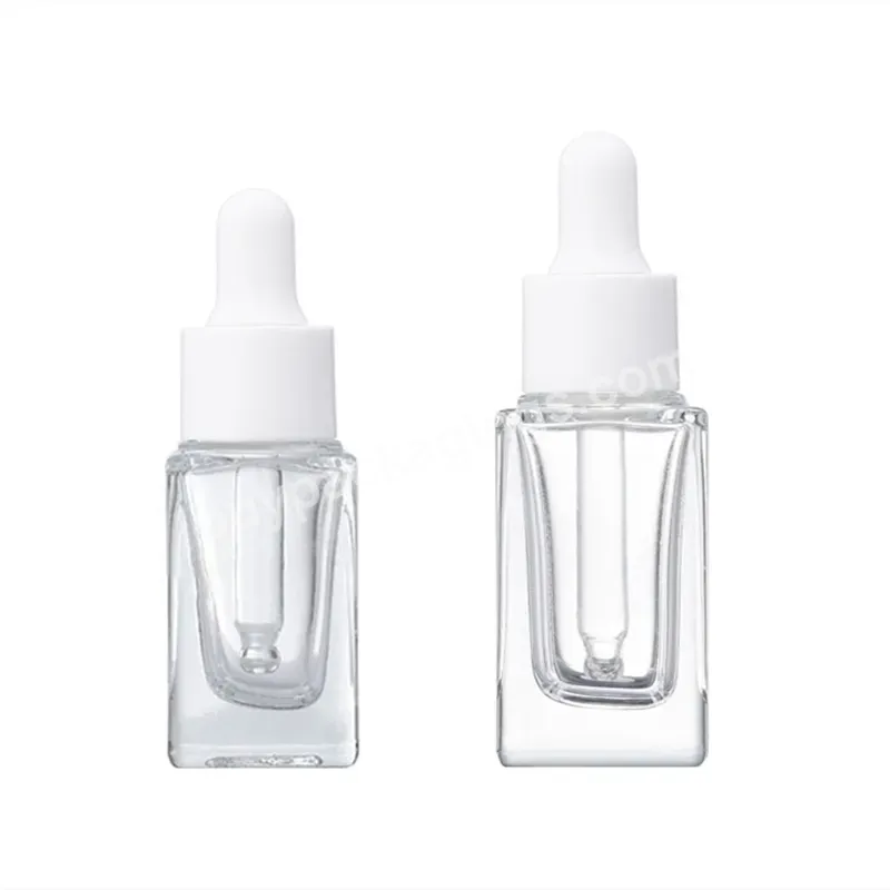 Luxury Square Glass Serum Essential Oil Dropper Bottle 5ml 10ml Translucent Glass Bottle With White Smooth Dropper Wholesale