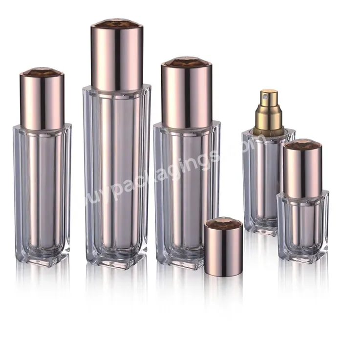 Luxury Square Rose Gold Acrylic Lotion Bottle And Jar Cosmetic Packing Set 30/50/100ml