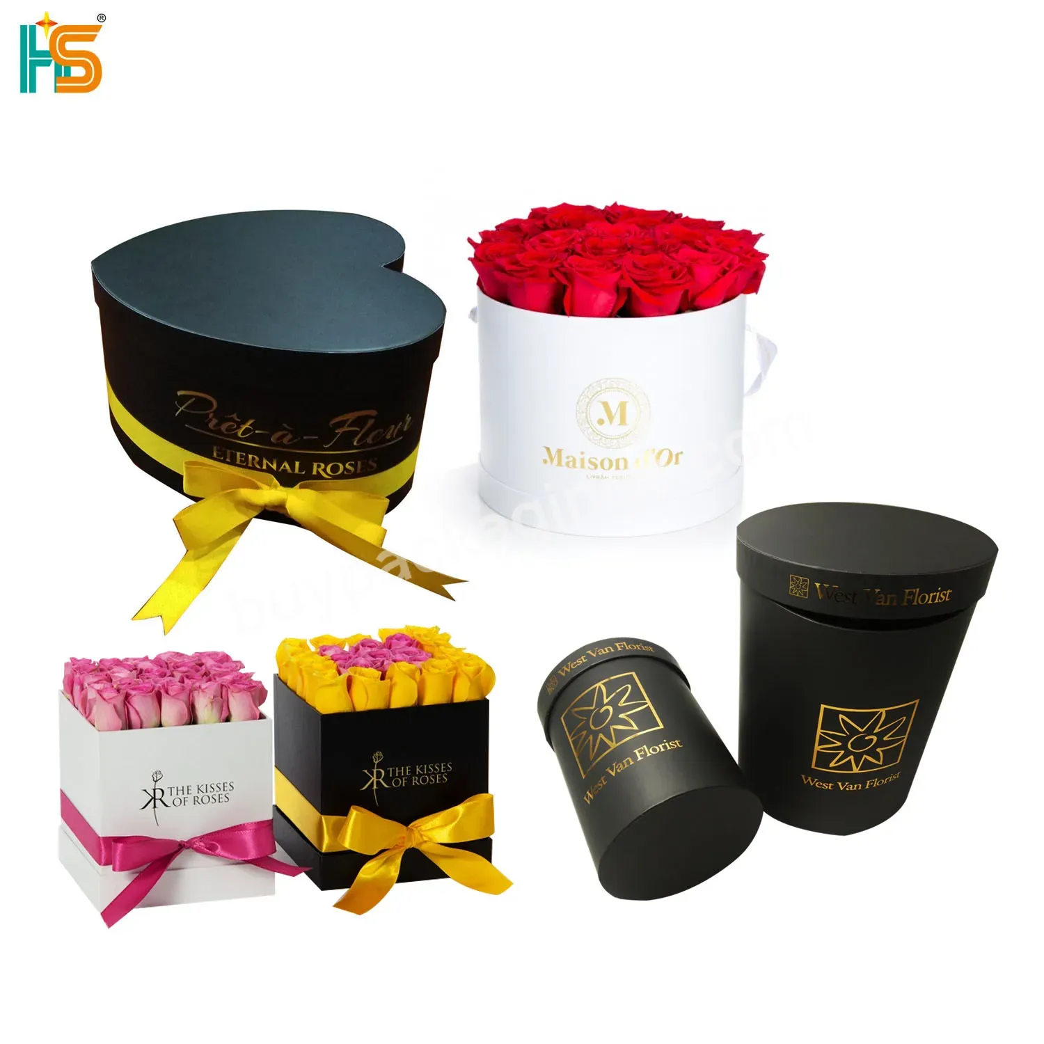 Luxury Square Rose Packaging Custom Logo Printed Wholesale Round Cylinder Paper Gift Box For Flower