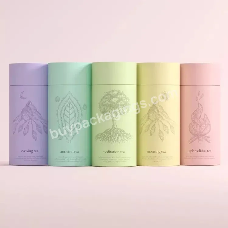 Luxury Sustainable Tea Packaging Box Eco Friendly Sealable Cylinder Tea Packaging Paper Tube