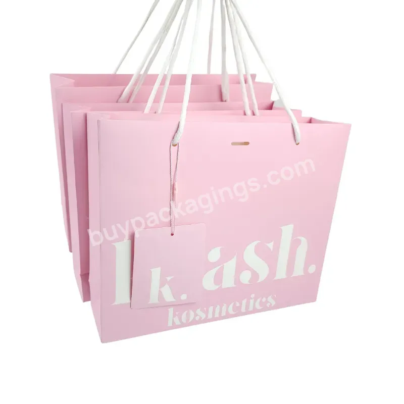 Luxury Thank You Small Pink Carry Paper Bag Boutique Shopping Logo Recycle Paper Fancy Bag