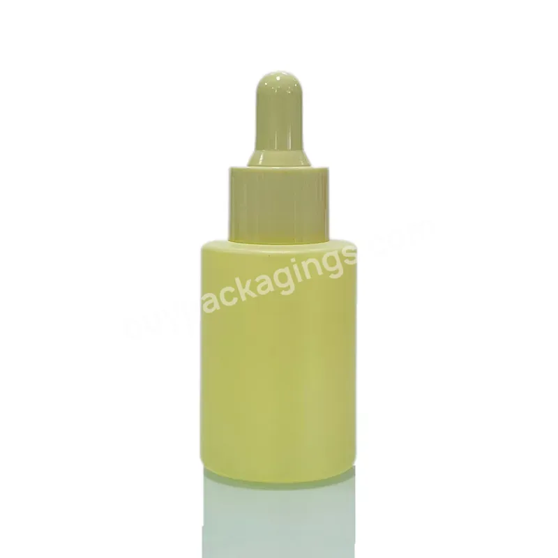 Luxury Unique Color Coating 1oz 30ml Matte Yellow Glass Cosmetic Face Dropper Bottle For Serum And Lotion