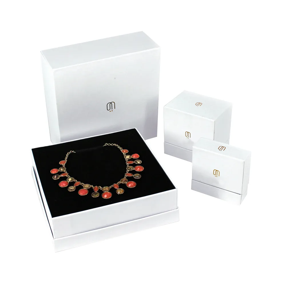 Luxury Unique Set Gift Packaging Cardboard Boxes Velvet Ring Necklace Bracelet Jewelry Package with Insert