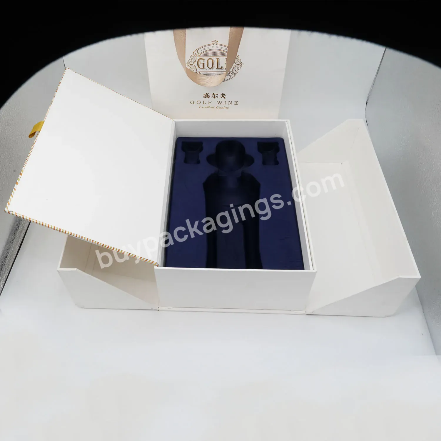 Luxury White Bag Box Packaging Custom Logo Double Door Open Gift Box For Wine