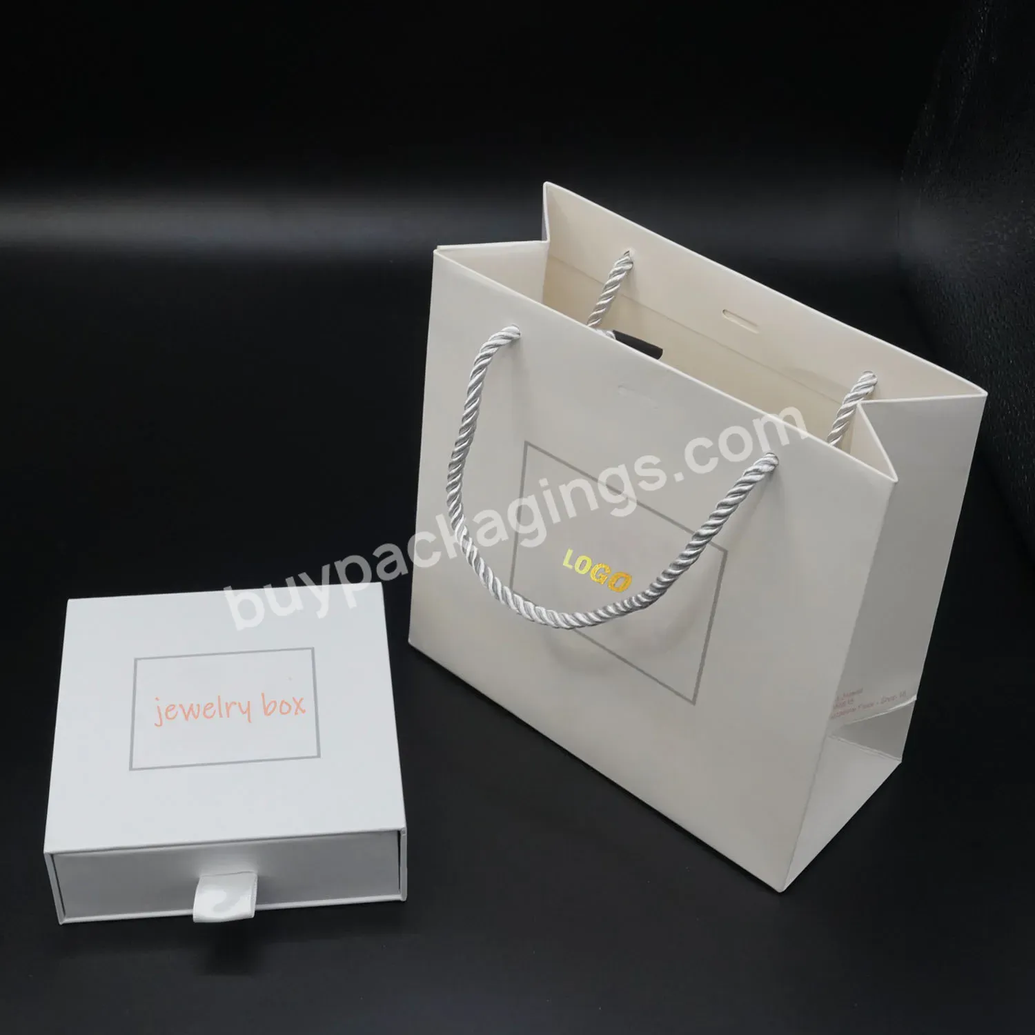 Luxury White Boxes Packaging Printing Logo Bracelet Custom Size Jewelry Drawer Gift Box And Bag Set