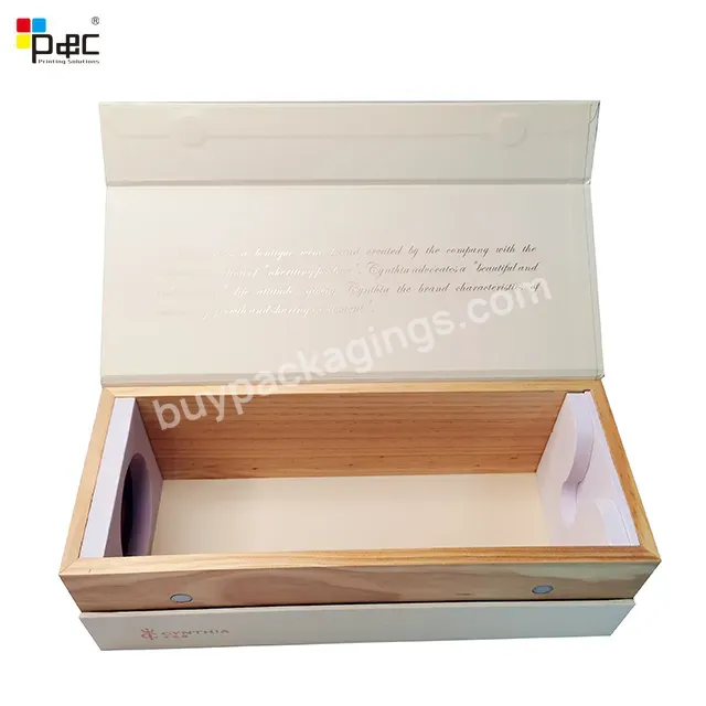 Luxury White Cardboard Paper Gift Champagne Red Wine Wooden Bottle Packaging Premium Wine Gift Box