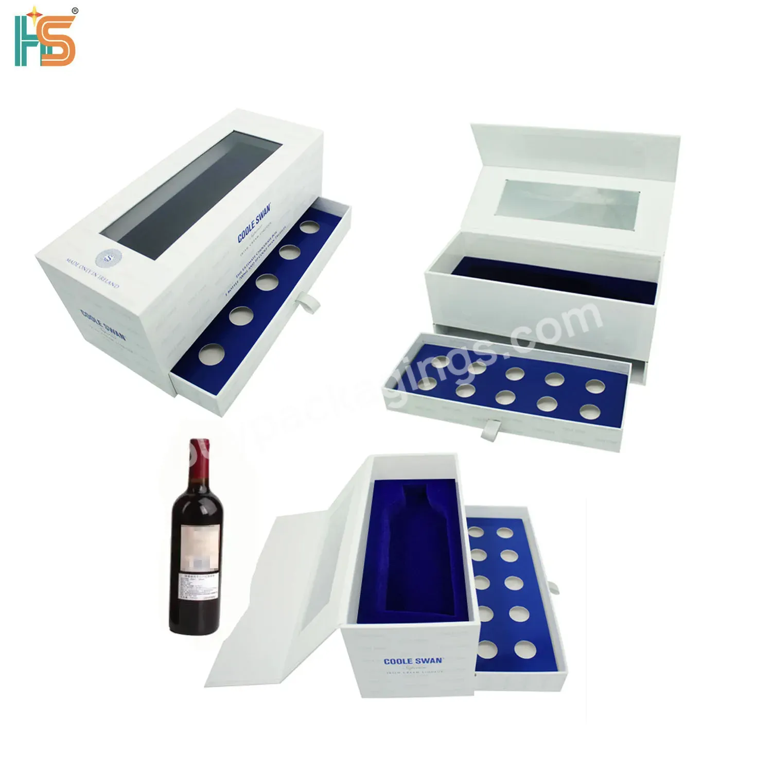 Luxury White Drawer Sliding Magnet Box Red Wine And Chocolate Gift Box Packaging With Window