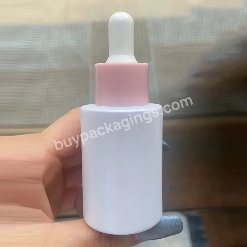 Luxury White Pearl Color Customize Cosmetic Oil Packaging 30ml 1oz Glass Dropper Bottle With Pink Lids