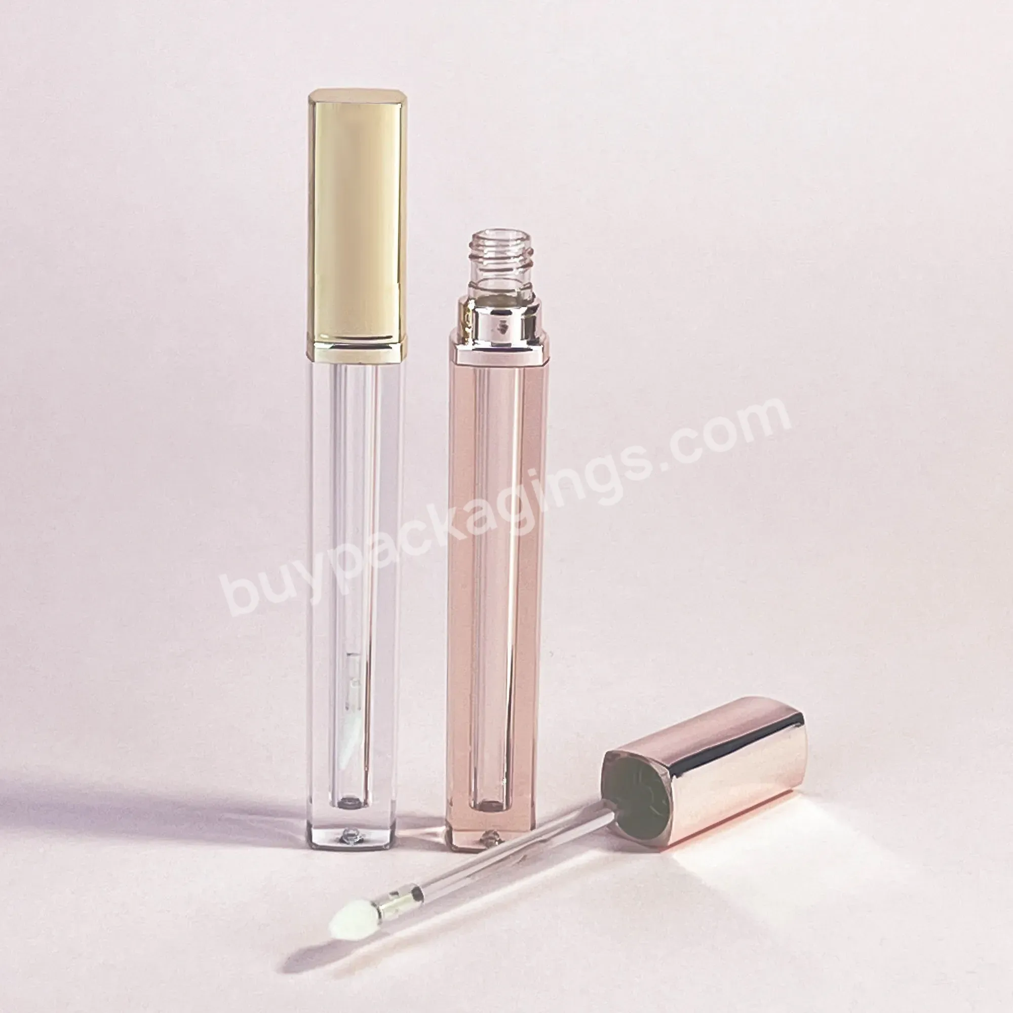 Luxury Wholesale 3ml Rose Gold Lipgloss Tube Pink Empty Lip Gloss Tubes Square Golden With Transparent Wand