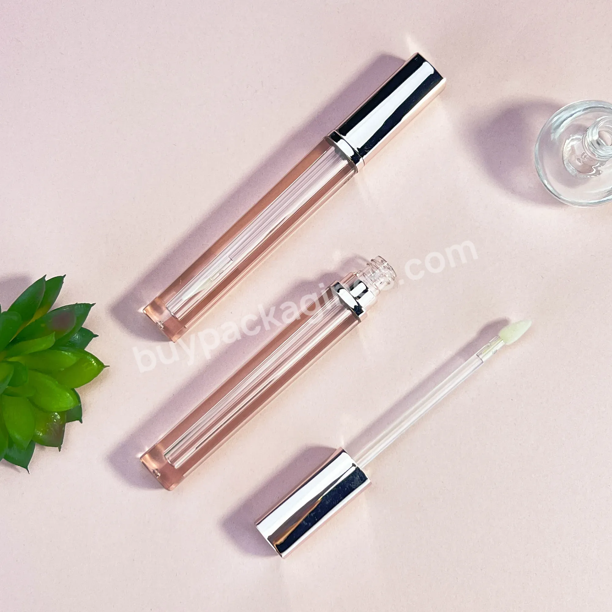 Luxury Wholesale 3ml Rose Gold Lipgloss Tube Pink Empty Lip Gloss Tubes Square Golden With Transparent Wand