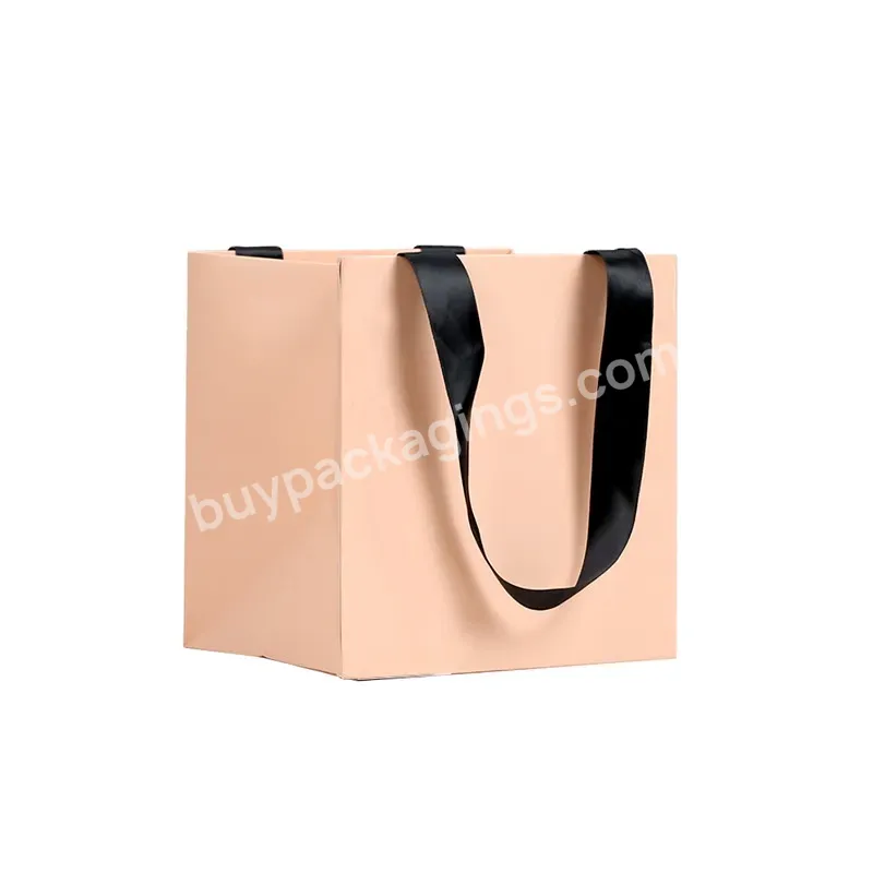 Luxury Wholesale Shopping Paper Bag Custom Grosgrain Ribbon Handle Paper Bags With Your Own Logo