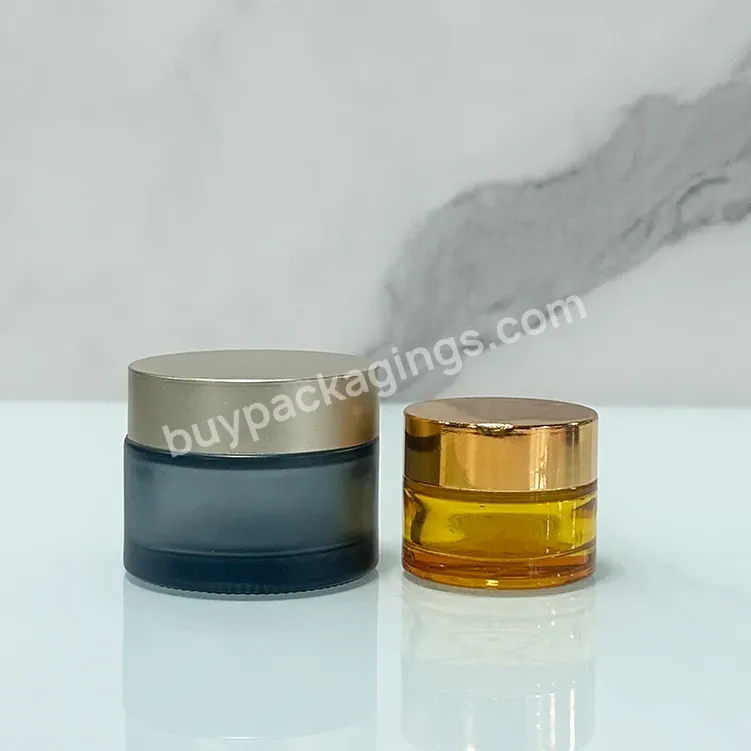 Luxury Yellow Glass Skincare Cosmetic Cream Jar 5ml 10ml 1oz 30g 50g 100g 200g Silver Gold Glass Jar With Lid