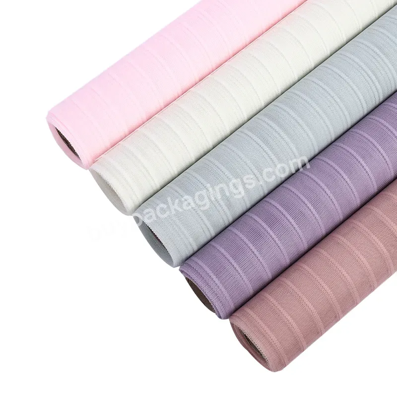 Macaron Style 50cm*4.5m/roll Flower Bouquet Wrapping Mesh Roll With Stripe Design