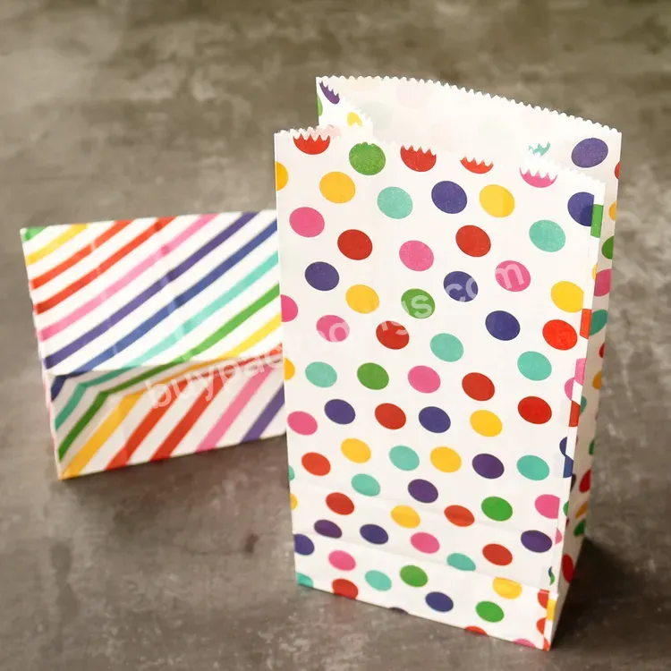 Made In China Candy Paper Party Bag Kraft Paper Rainbow Stripe Lunch Goodie Paper Bag