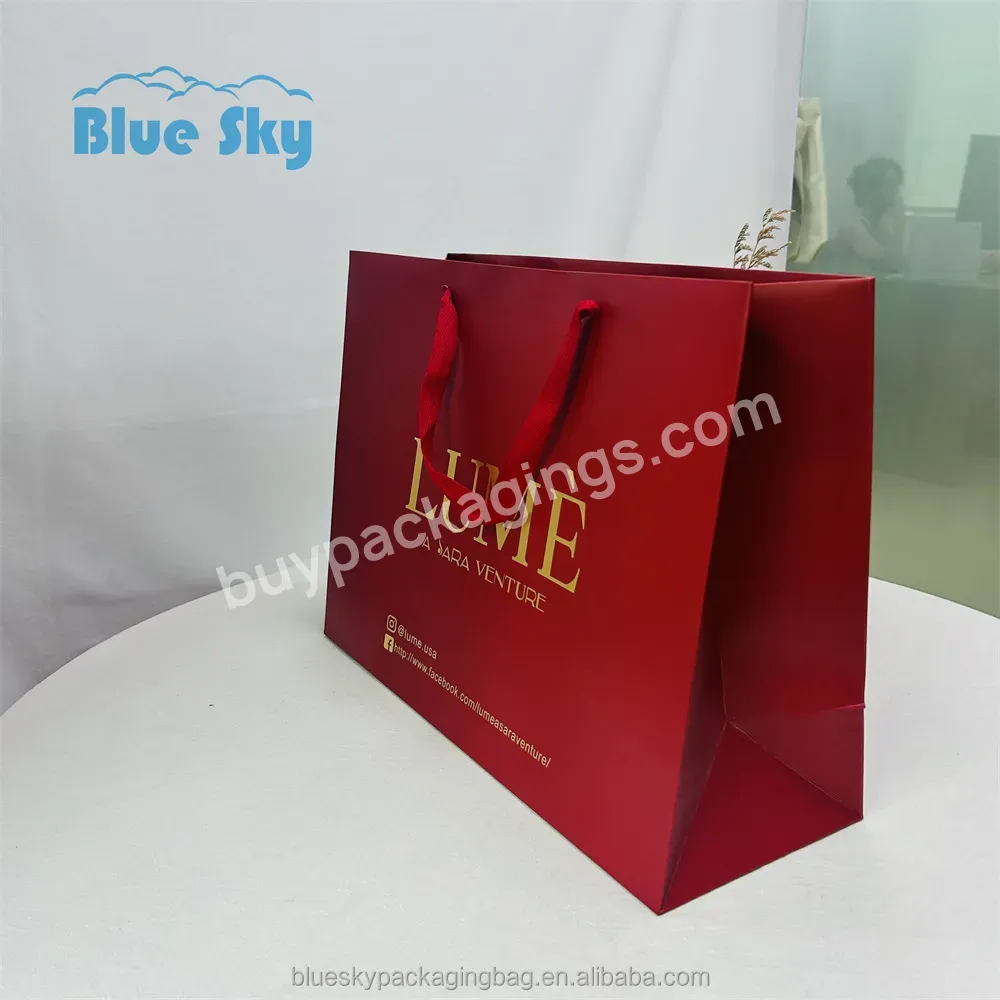 Made In China Custom Luxury Gift Paper Shopping With Logo Print Red Garment Clothes Shoes Packaging Paper Bag Europe