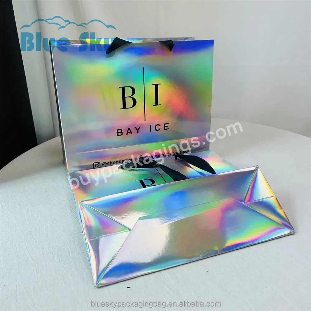 Made In China Custom Printing Recyclable Holographic Paper Shopping Bag For The Boutique Collection