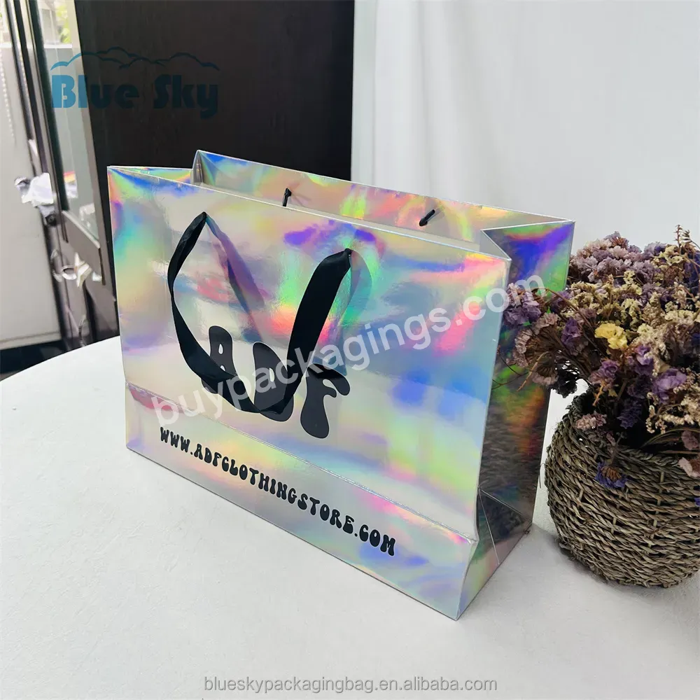 Made In China New Fancy Customized Holographic Packaging Paper Bags For Clothes