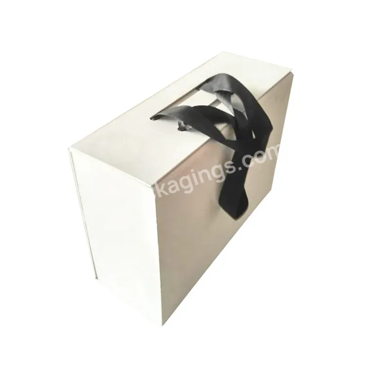 Magnetic Gift Box White Packaging With Handle Custom Logo Printed Folding Paper Flat Pack Gift Boxes