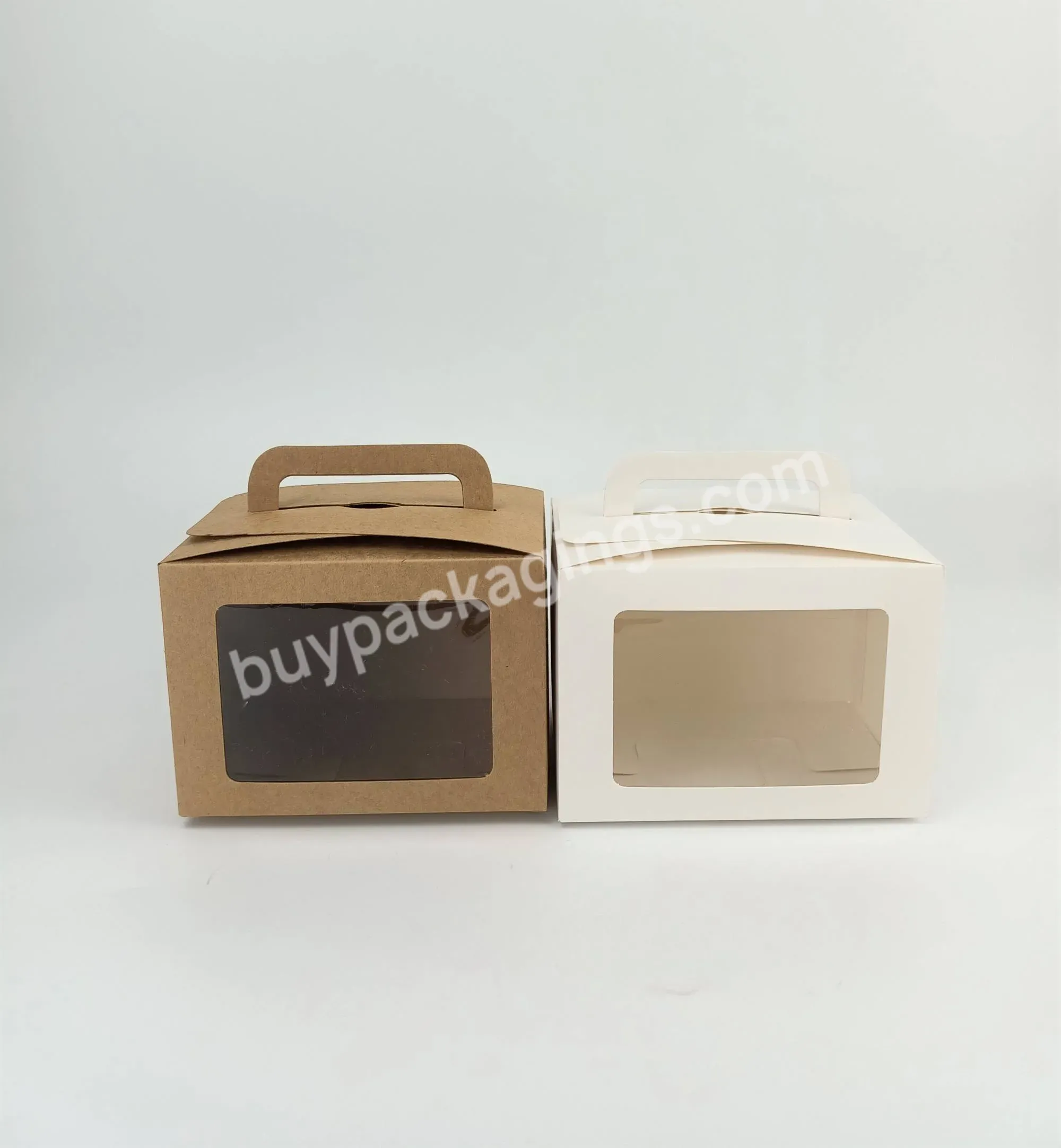 Manufacture Fluted Kraft Gift Box With Handle With Clear Pvc Window For Cake/cosmectic Product