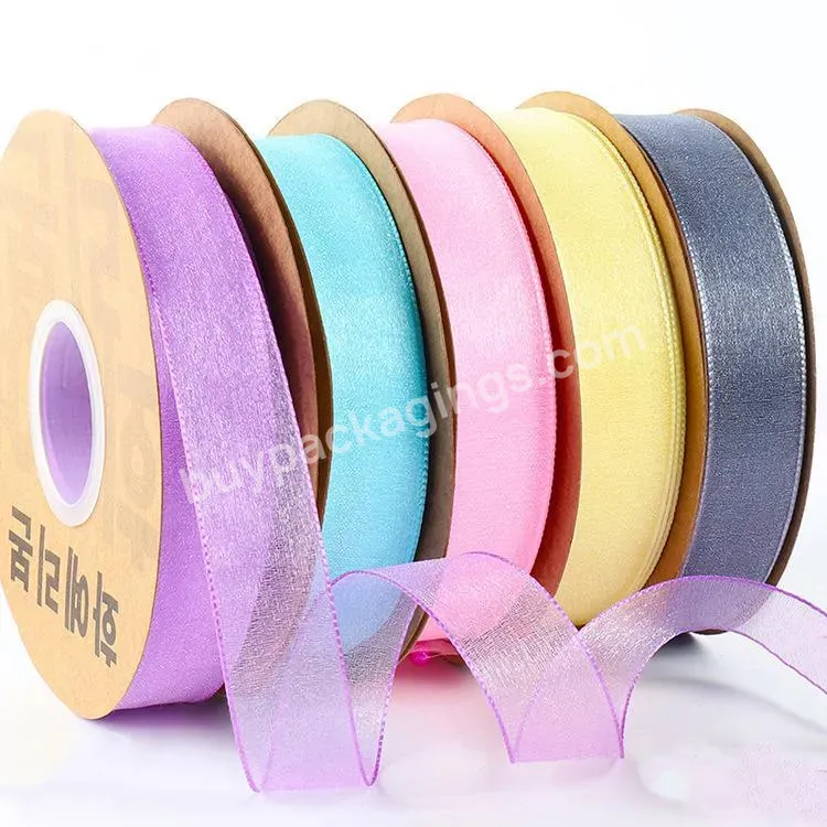Manufacture Luxury 2cm*50y Solid Color Thin Gauze Ribbon For Gift Florist Wrapper