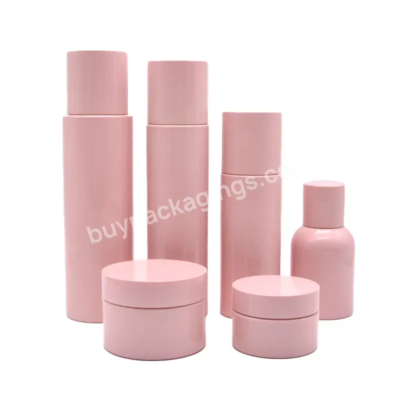 Manufacturer Custom Pink Skincare Packaging Bottle Set Lotion Bottle With Screw Cap Cream Jar Plastic Bottle