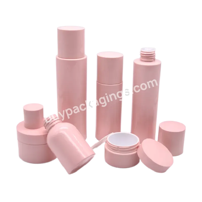 Manufacturer Custom Pink Skincare Packaging Bottle Set Lotion Bottle With Screw Cap Cream Jar Plastic Bottle