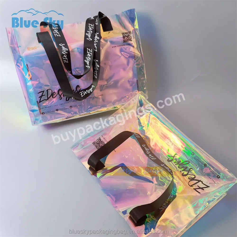 Manufacturer Custom Printed Pvc Holographic Tote Bag Cloths Cosmetic Packaging Plastic Handbag