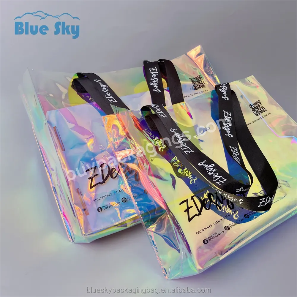 Manufacturer Custom Printed Pvc Holographic Tote Bag Cloths Cosmetic Packaging Plastic Handbag