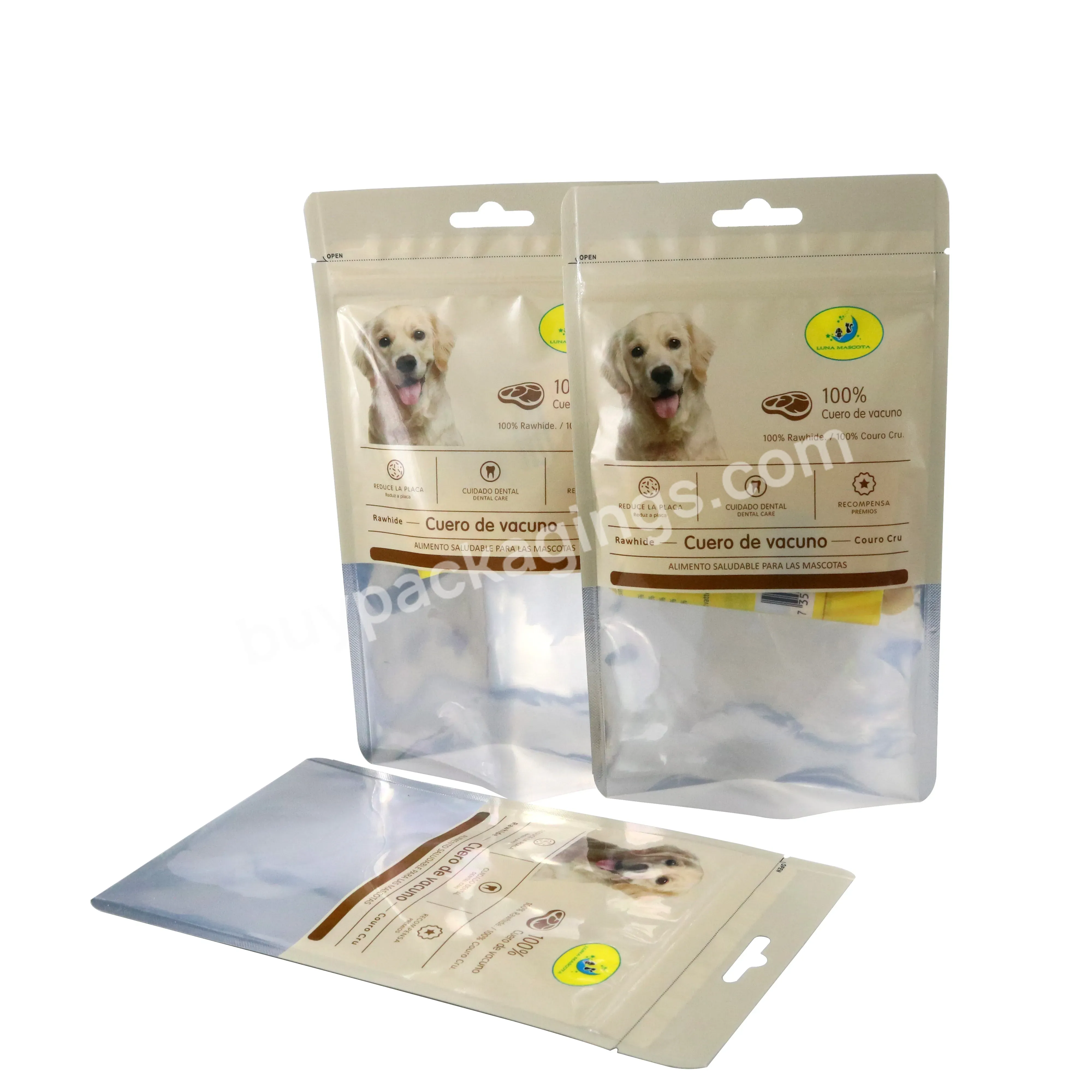 Manufacturer Custom Printing Stand Up Pouch Trilaminate Foil Feed Pe Plastic Pet Dog Food Packaging Treats Bags