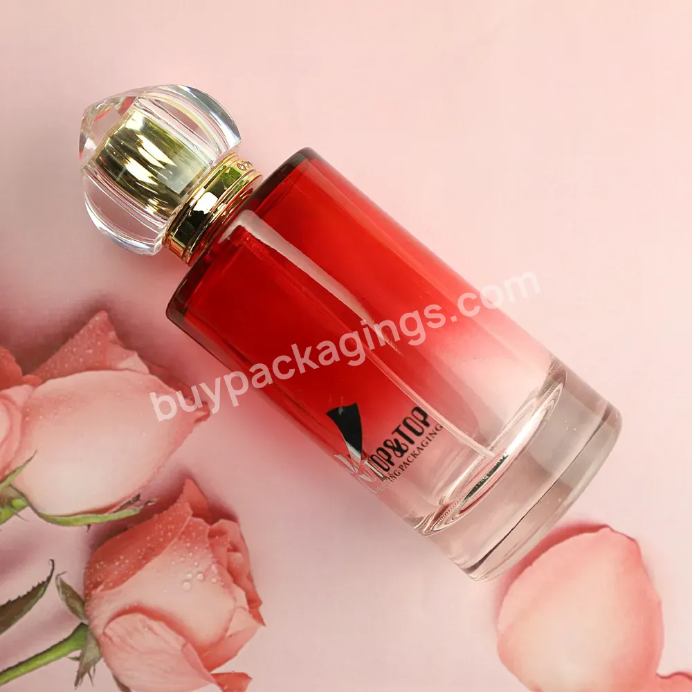 Manufacturer Custom Small Cylinder Empty Scent Bottle Round Red Glass Perfume Packaging Bottles Free Sample